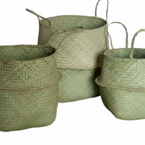 Handmade crocheted raffia planter baskets with handles