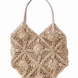 Floral openwork raffia bag with boho chic design