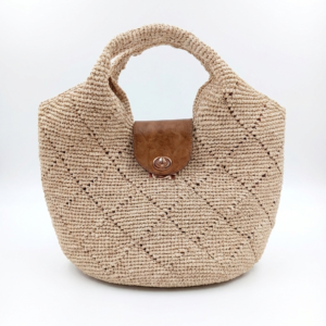 Handcrafted Raffia Crochet Tote with Leather Closure