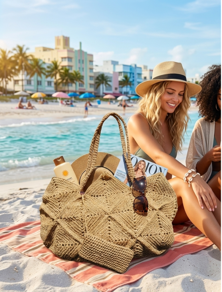 handmade raffia beach bag for summer